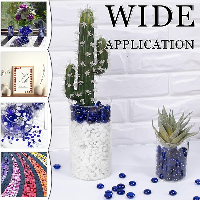 50PCS Mini Glass Gems,Blue Mancala Stones Flat Bottom Marble Beads for Home Decorative Art Craft Vase Filler(0.5"~0.7")
