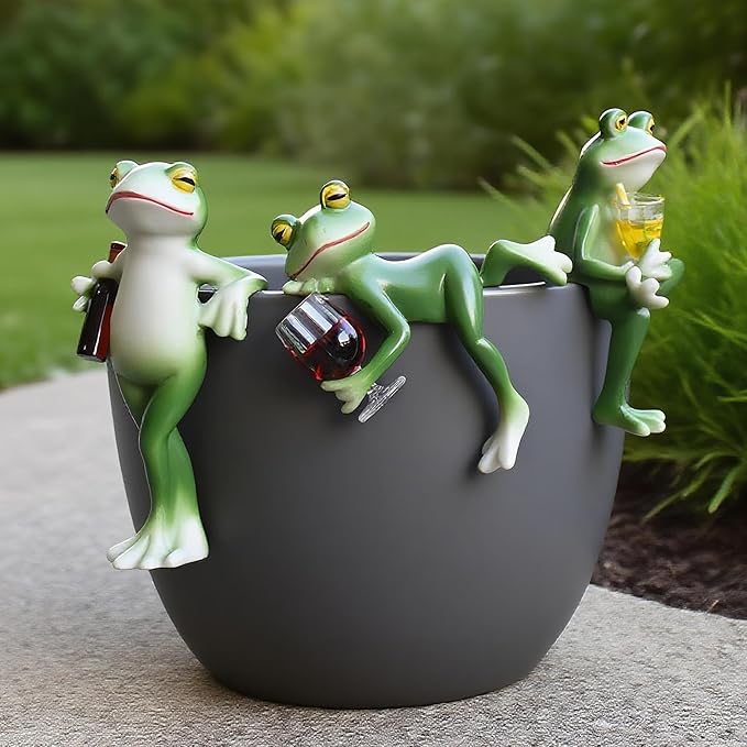 3 Pack Tipsy Frog Figurines Pot Huggers Statues Garden Decor for Outside,Plant Decorations for Pots,Miniature Frog Ornaments for Patio,Balcony,Backyard,Lawn,Unique House Warming Gifts for Women