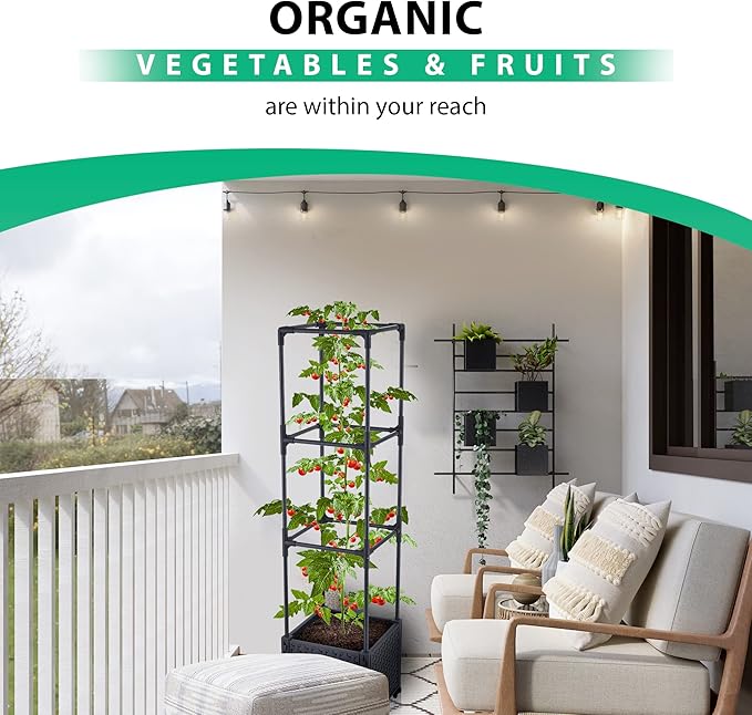 Tomato Planter with Metal Trellis,Self Watering Raised Garden Bed,for Garden Planter for Tomato Pots for Tomatoes Box Outdoor Planter for patio,Heavy Duty Container Planter for Climbing Vegetables
