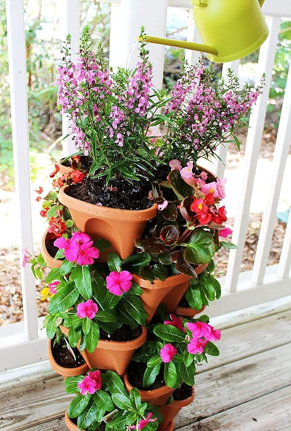 Nature’s 5 Tier Stackable Vertical Garden Planter – Patented Self-Watering Strawberry Tower for Indoor/Outdoor Use – Stacking Pots for Herbs, Tomatoes, Carrots, Vegetables & More