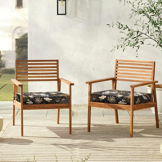 downluxe Outdoor Chair Cushions Set of 4 for Patio Furniture, Water-Resistant Square Corner Patio Chair Cushions with Ties, High Density Foam Outdoor Seat Cushion, 18.5" X 16" X 3", Nightbird