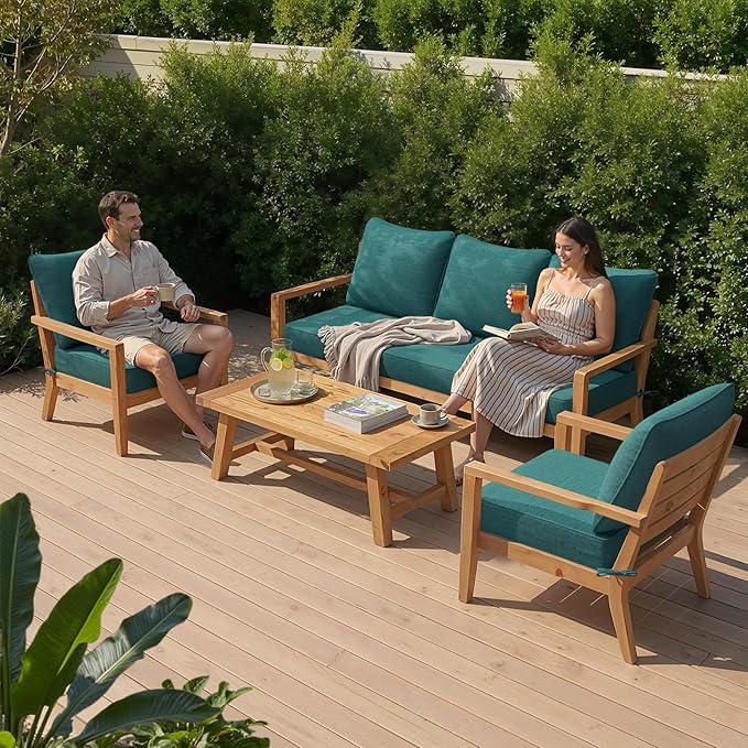 Crestlive 5.5" Outdoor Cushion for Patio Furniture Set of 2, 24 x 24, Waterproof and Fade-Resistant Deep Seat Cushions for Chair, Wicker Sofa and Couch, Malachite