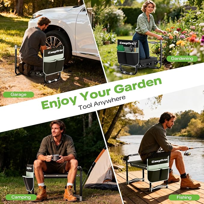 Garden Kneeler and Seat, Foldable Ergonomic Kneeling Bench with Tool Pouch 400 Lbs Heavy Duty 2-in-1 Comfortable Cushioned Kneeling Chair for Gardening Yard Work (Black)