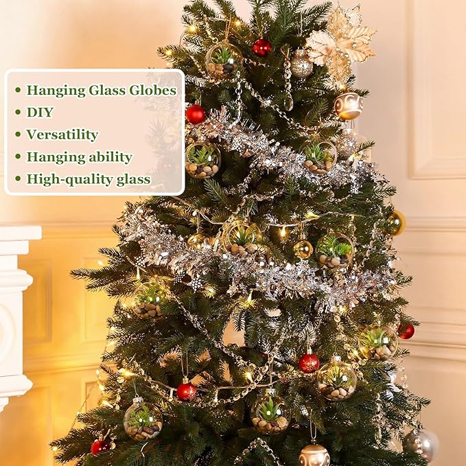 56 Pcs 3.15'' Hanging Glass Tealight Holder Globe with K9 Crystal Garland Strands,Teardrop Pendant Hanging Tealight Candle Holder Orbs Air Plant for Wedding Centerpiece Party Decor (Clear)