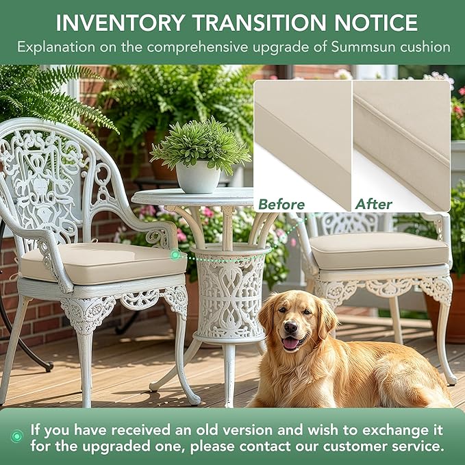 Outdoor Chair Cushions Set of 4: Waterproof & Fade Resistant Patio Furniture Cushions - 19 x 19 x 2 Inch Non Slip Round Corner Seat Cushion Pads with Removable Cover for Garden Yard Lawn, Cream