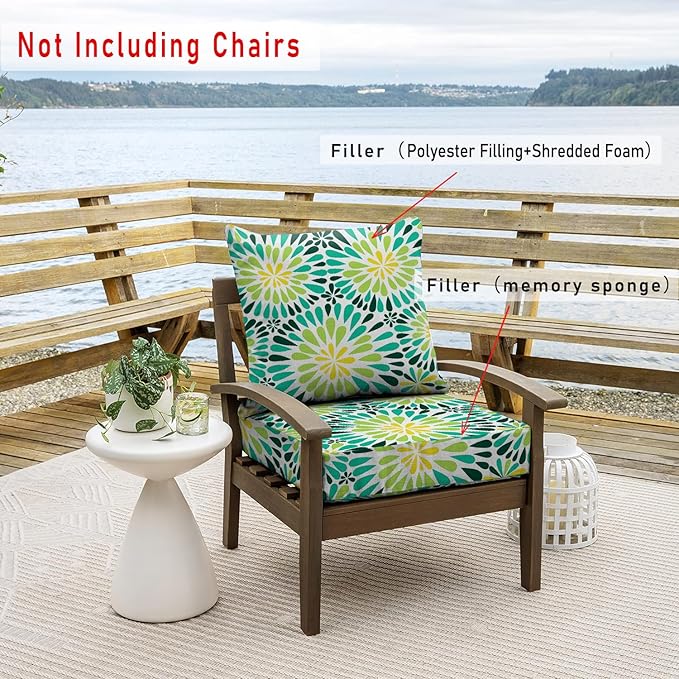 All Smiles Outdoor Chair Cushions for Patio Furniture Set of 24X24 Inch Deep Seat Waterproof Resistant Replacement Cushions with Removable Cover for Seat Yard Garden Deck,Sunflower