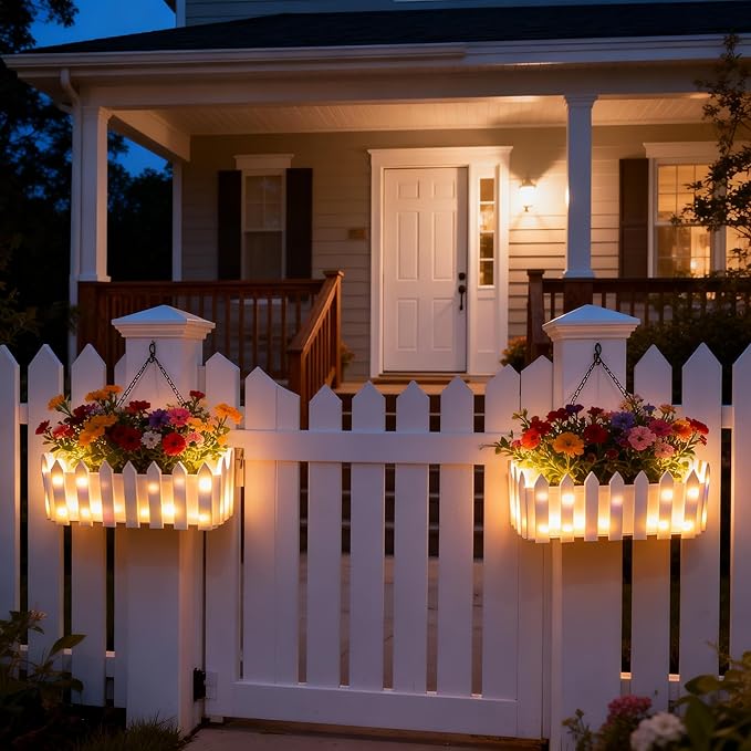 Solar Planter Lights Outdoor, 12-inch Rectangular LED Flower Pot with 8 Modes & Auto On/Off, IP65 Waterproof for Garden, Patio, Balcony, Pathway Decor, Gift for Garden Lovers (Warm White)