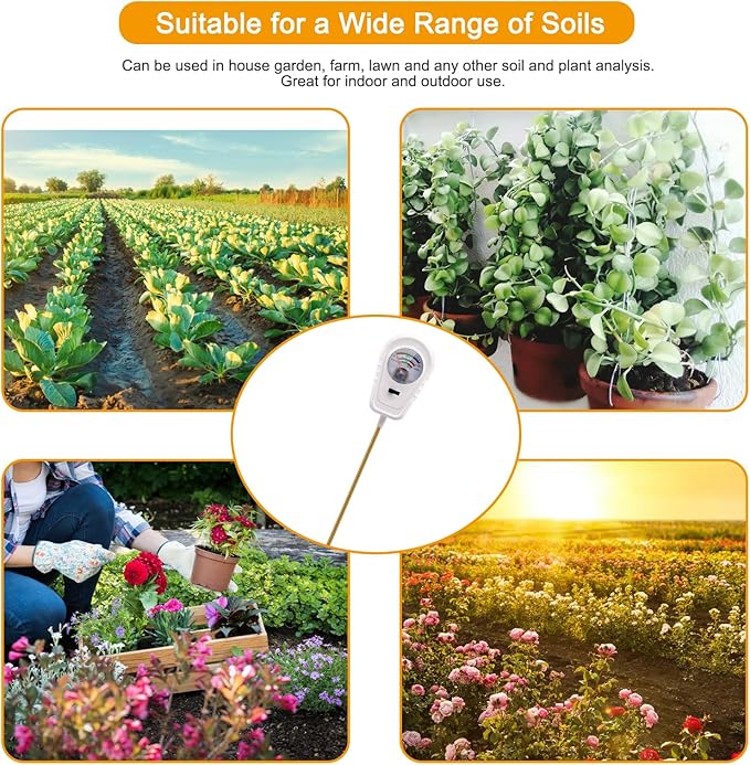 Soil Test Kit 3-in-1, Soil Moisture Meter, Soil PH Meter, Fertility Soil Tester, Soil Tester for Garden, Lawn, Farm, Outdoor & Indoor Use (Misty Dawn White)