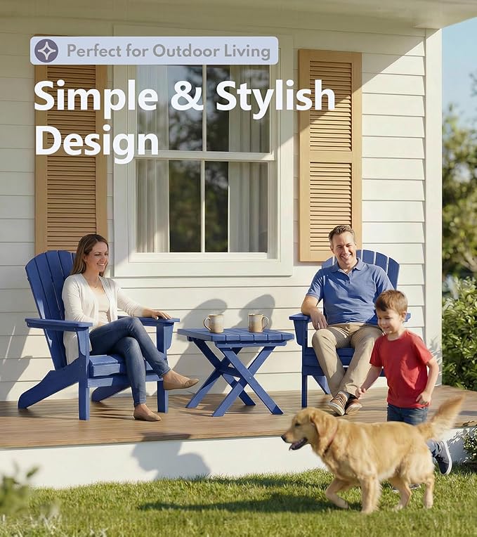 PASAMIC Folding Outdoor Side Table, HDPE Adirondack Patio End Table, Portable, No Assembly, Weather-Resistant for Camping, RV, Poolside, Garden, Indoor & Outdoor Use (Blue)