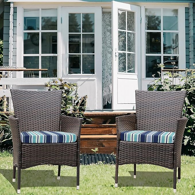Basic Beyond Outdoor Chair Cushions Set of 4, Outdoor Cushions for Patio Furniture, Water Resistant Patio Chair Cushions with 2 Ties, 17x16x2, Pinstriped Blue