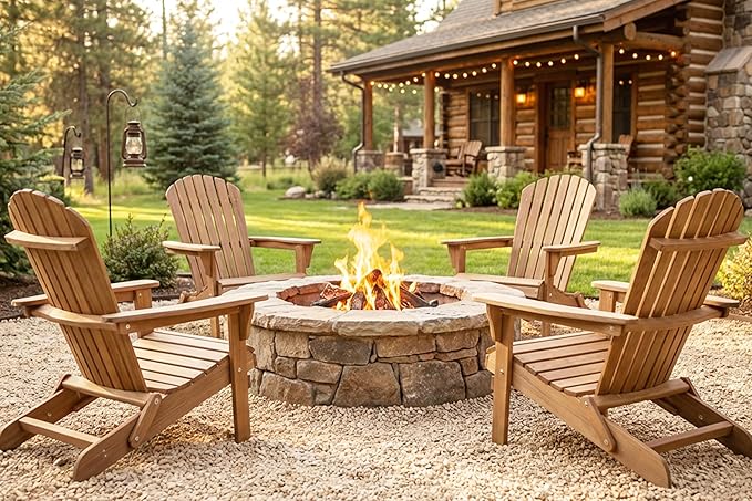 SoliWood Outdoor Wooden Folding Adirondack Chair Set of 6 with Pre-Assembled BackRest, Wood Patio Chair for Garden Backyard Porch Pool Deck Firepit