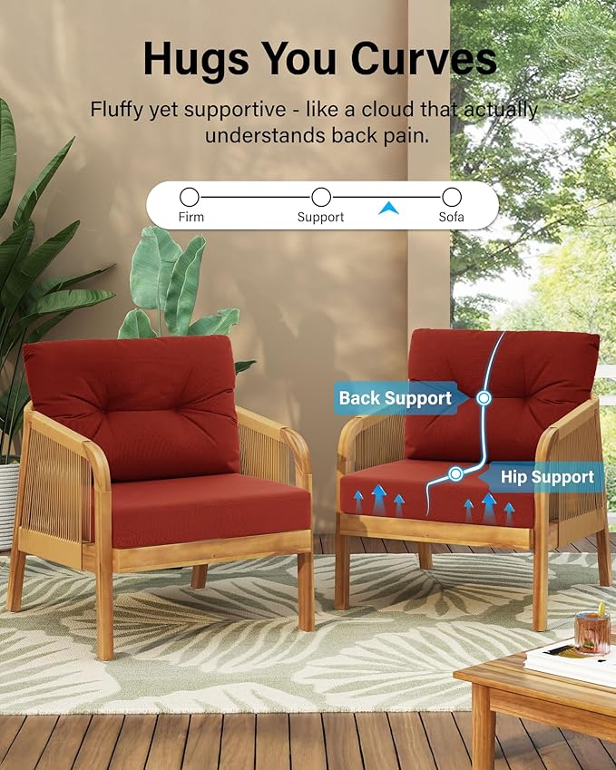 YEFU 24x24 Outdoor Cushions for Patio Furniture: Waterproof Fade Resistant Outdoor Seat Cushions Set of 2 - Olefin Deep Seat Paio Cushion Pads Replacement with Ties for Chair Sofa Couch(Burnt Orange)