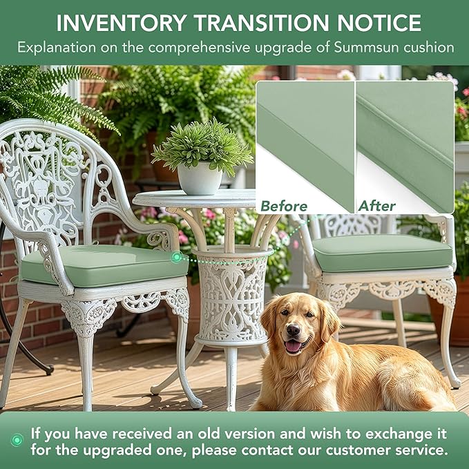 Outdoor Chair Cushions Set of 4: Waterproof & Fade Resistant Patio Furniture Cushions - 18.5 x 16 x 2 Inch Non Slip Round Corner Seat Cushion Pads with Removable Cover for Garden Yard Lawn, Sage Green