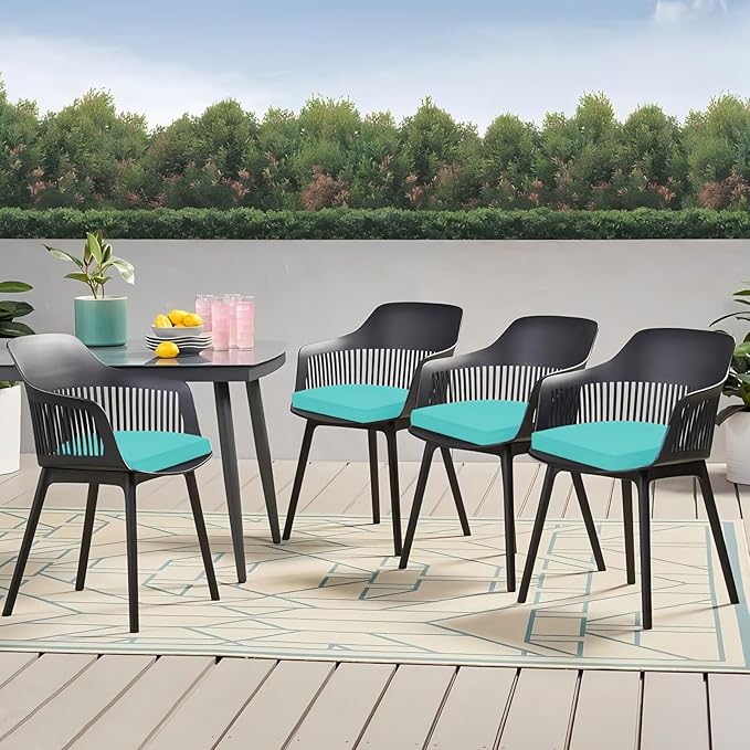Outdoor Chair Cushions Set of 4, 17 x 16 Inch Patio Chair Cushions for Outdoor Furniture, Water Resistant, Non-Slip Ties(Teal)