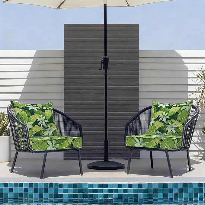 Outdoor Deep Seat Cushion Set, Water Repellent 22"x22" Patio Thick Cushions Replacement with Seat & Back Pillow for Patio Sofa, Wicker Chair, Couch - Jungle Leaves