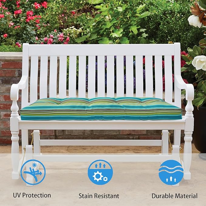 FUNHOME Outdoor Bench Cushion 42 x18 inch with Non-Slip Grips,Water Resistant Porch Swing Cushion,Bench Pillow Pads,Tufted Cushions for Patio Garden Furniture,42" Seat Cushions(Green Stripe)