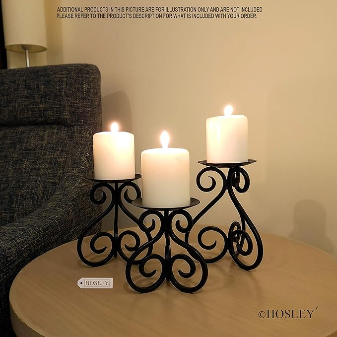 Hosley Illuminate in Style with Our Set of 3 Iron Candle LED Pillar Holders - Large 7 Inches, Medium 6 Inches, Small 5 Inches High for Versatile and Elegant Home Decor