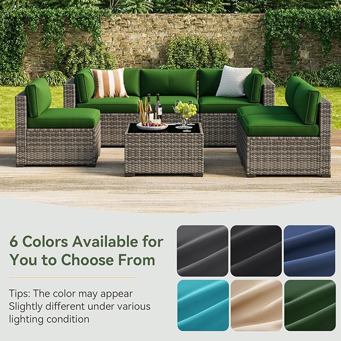 Aoxun Replacement Cushions for Outdoor Furniture, 14-Piece Outdoor Cushions for Patio Furniture, Deep Seat, Splash-Proof & Fade Resistant Couch Cushion for 6-Seat Patio Conversation Sets, Dark Green