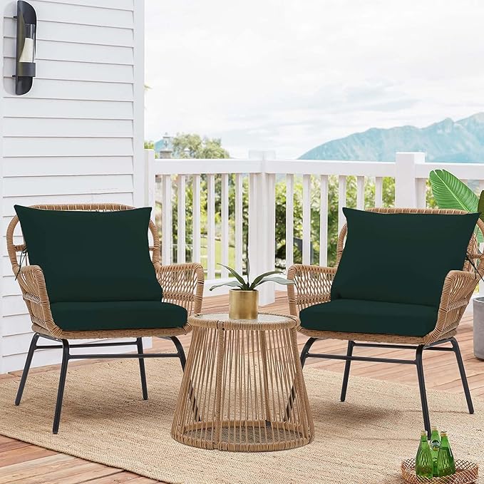 Outdoor Chair Cushions 3 Set,24 x 24 x 5IN, Patio Deep Seat Cushion for Patio Furniture, Waterproof & Fade Resistant Thick Deep Seating Pads for Outside Wicker Ratten Chair,Blue White Striped