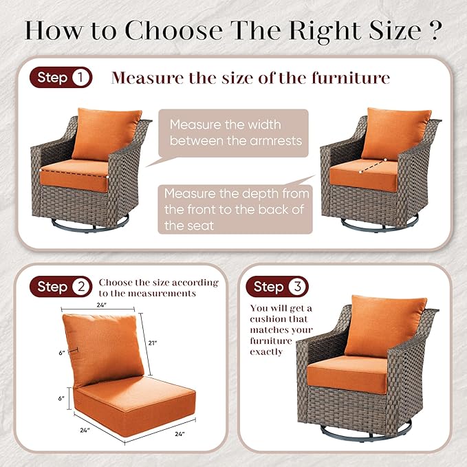 Luxury Outdoor Seat Cushion Set-24 x 24 x 6 Inch Outdoor Chair Cushions with Water Resistant & Removable Cover Outdoor Cushions for Patio Furniture Chair Sofa Couch