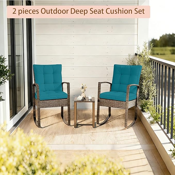 2 Piece Outdoor Patio Chair Cushions, Fade Resistant Outdoor Cushions for Patio Furniture, 6 inch Thickened Rocking Chair Cushions Set (Turquoise, 24x24x6 inch - 2 Pieces)