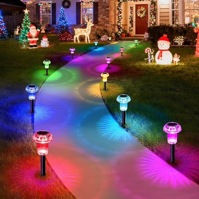 Solar Lights Outdoor Pathway Waterproof 16 Pack Color Changing LED Acrylic Mushroom Decorative Garden Lights for Yard Landscape Patio Outside Decorations