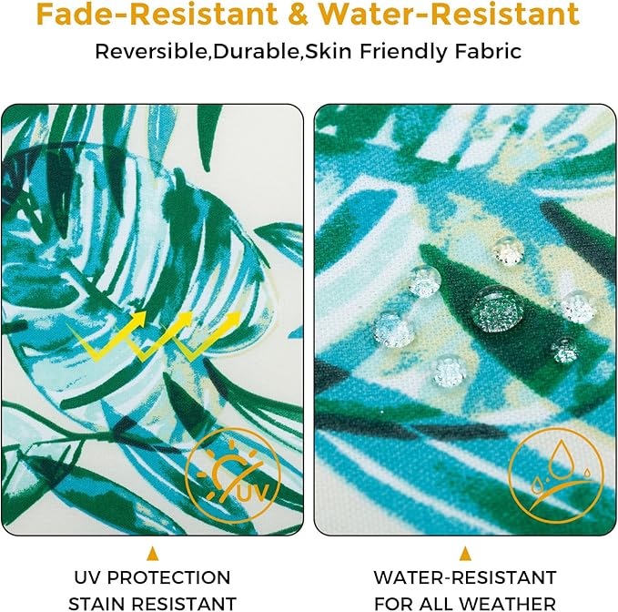 FUNHOME Outdoor Chair Cushions 19 x19 Inch,Water Resistant Tufted Seat Cushions 19",Reversible,Weather Resistant,Rounded Back Wicker Chair Cushion for Patio Garden Furniture(Palm Leaf)
