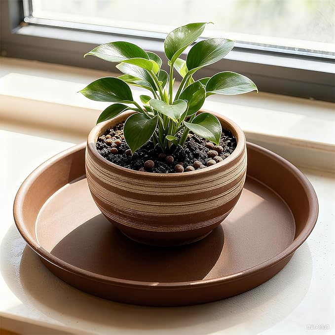 Plant Saucer 10 inch, Heavy Large Planter Durable Thicker Plastic Plant Trays for Indoors and Outdoor, Plant Saucer Drip Trays,Brown(10" - 3 Pack)