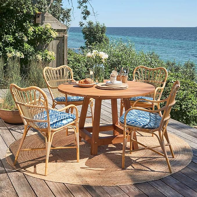 Outdoor Chair Cushions Set of 4, Water Resistant Patio Chair Pads with Ties, Seat Cushions for Home Garden Furniture Decoration, 16"x17", Blue Bricks