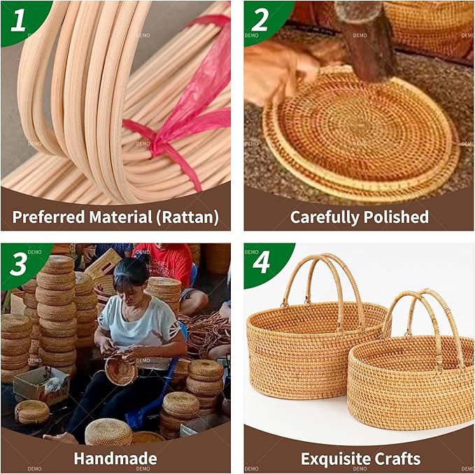 Rattan Picnic Basket with Handles, Large Wicker Basket Gift Basket for Wedding, Camping(15"×13"×8")