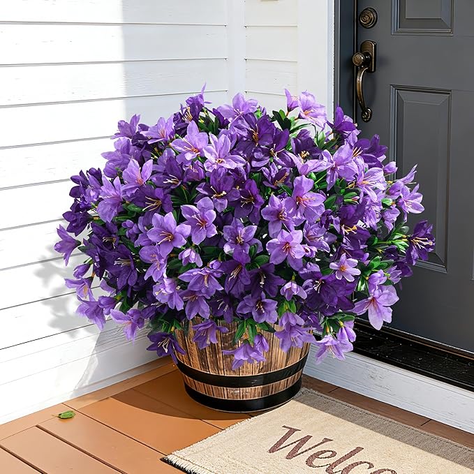 INSPRING Artificial Flowers for Outdoors Spring Decoration, 3 Bundles Faux Silk Outside Azalea Plants UV Resistant Realistic Faux Flowers for Outdoor Planters Porch Patio Garden Yard Home Decor, Mix