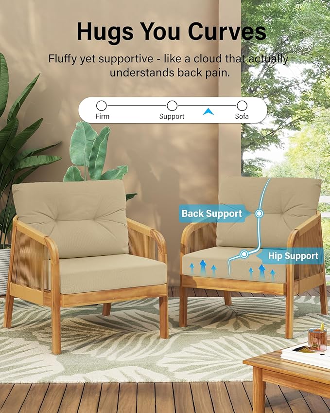 YEFU 24x24 Outdoor Cushions for Patio Furniture: Waterproof Fade Resistant Outdoor Seat Cushions Set of 2 - Olefin Deep Seat Paio Cushion Pads Replacement with Ties for Chair Sofa Couch(Beige)