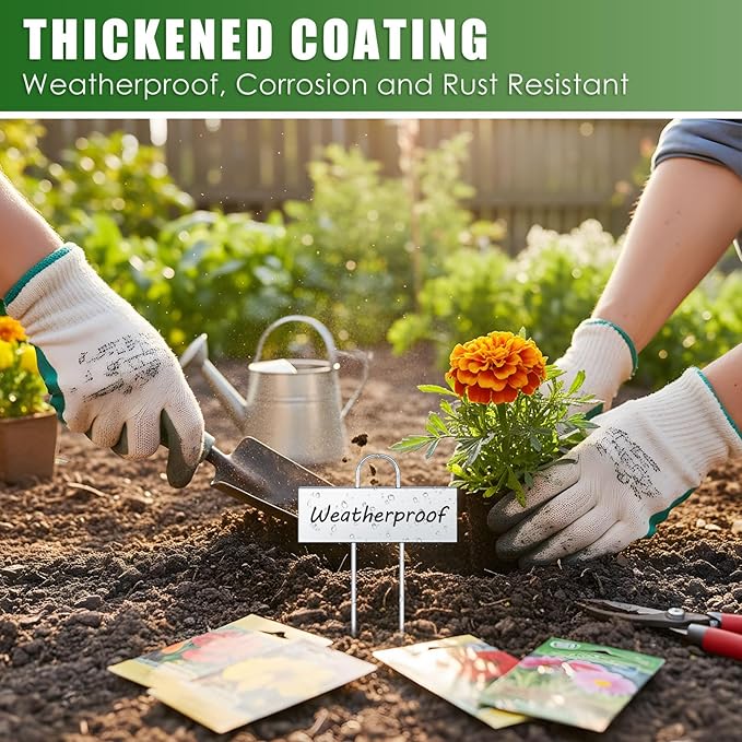 Landhoow 50 Pcs Large Garden Plant Markers Metal Plant Labels Sign 3.5'' x 1.25'' with 6'' Stake Weatherproof Waterproof Garden Sign for Outdoor Seedlings Herbs Vegetable Greenhouse, Silver