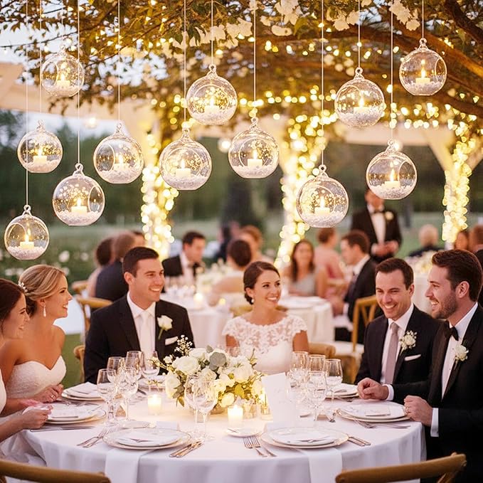 18 Pcs Clear Hanging Glass Candle Holder Decorative Hanging Chandeliers, 3.15"/8cm Led Light Candleholders Mini Home Decor Planters, Small Plant Terrarium Globes for Garden Wedding Party Decoration