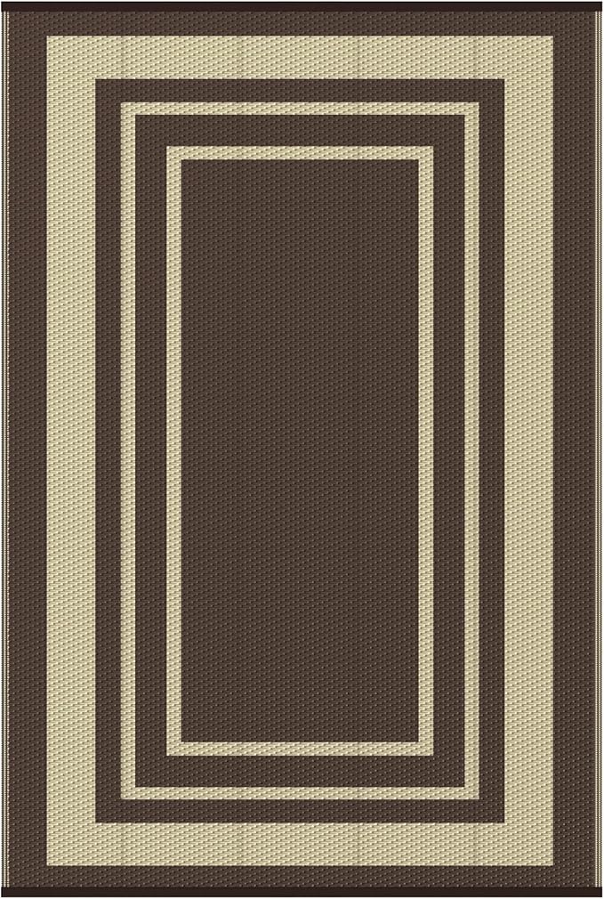 GENIMO 6' x 9' Outdoor Rug Waterproof for Patio Decor, Reversible Plastic Straw Area Rugs Mat for Camper, Outside Carpet for Rv, Deck, Porch, Picnic, Balcony, Mix-Coffee & Beige