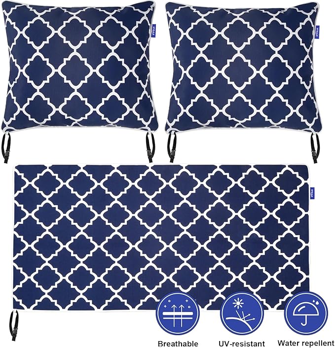 Outdoor Loveseat Cushion Set 44''x24'', Outdoor Cushions for Patio Furniture with Fastness Cover, Water Repellent Outdoor Seat Cushion and Couch Back Cushions for Bench, Swing (Blue Plaid, 2 Sets)
