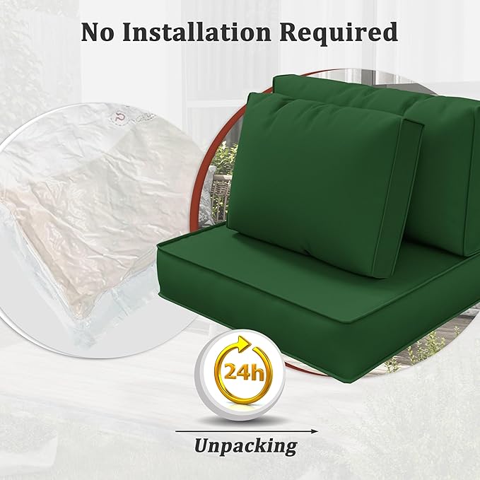 14-Piece Outdoor Cushions for Patio Furniture Thick Outdoor Chair Cushions 5" Foam High-Density Water-Resistant Deep Seat Cushion for 6-Seat Sectional Sets Liner&Cover Green