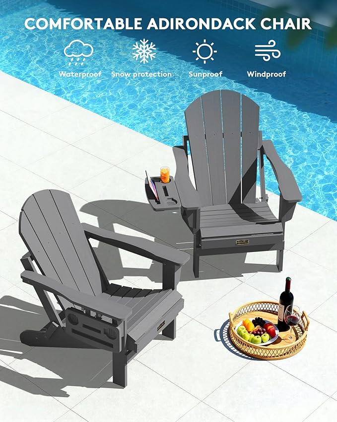 SERWALL Folding Adirondack Chair, Patio Adirondack Chairs with 4 in 1 Cup Holder, Weather Resistant Plastic Fire Pit Chair for Outdoor, Garden, Backyard, Deck - Blue