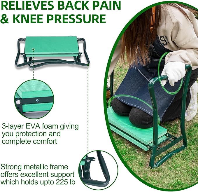 Backyard Expressions Garden Kneeler & Seat – 2-in-1 Garden Stool and Kneeler, Foldable Gardening Bench with Cushioned Pad for Weeding, Planting & Yard Work