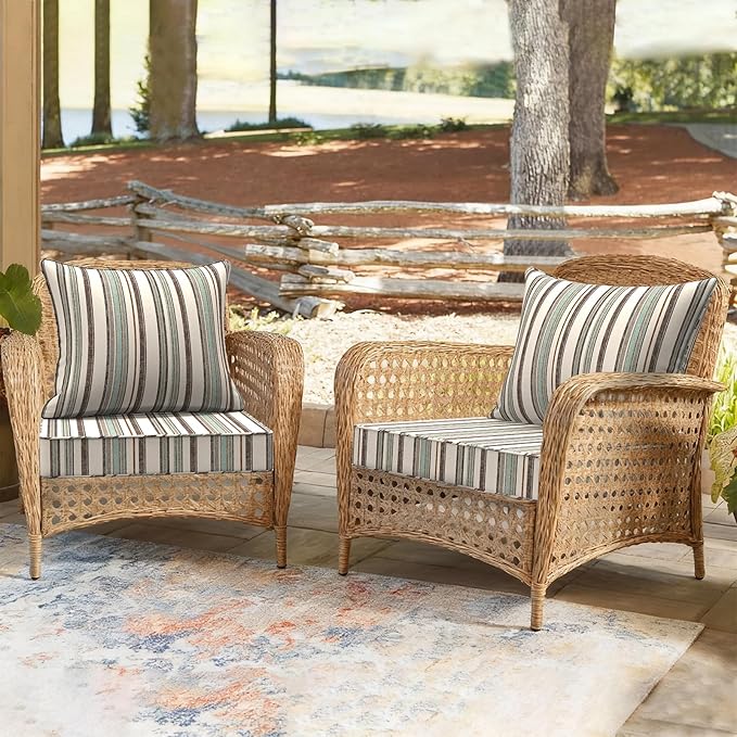 Outdoor Deep Seat Cushion Set, Water Repellent 24"x24" Patio Thick Cushions Replacement with Seat & Back Pillow for Patio Sofa, Wicker Chair, Couch - Stripe Onyx