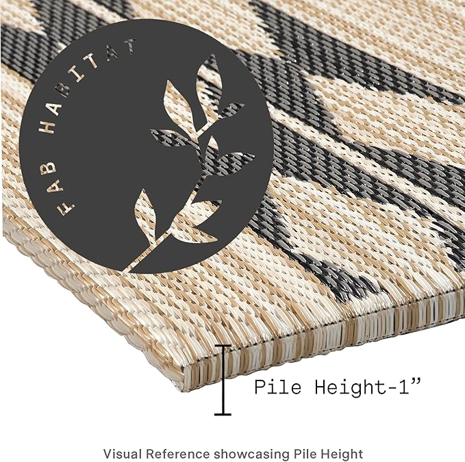 Fab Habitat Striped Non Slip Doormat - Durable, Thin - Recycled Plastic - Entryway, Front Door, Porch, Patio - Cairo - Natural & Black (24" x 36" Non-Slip)