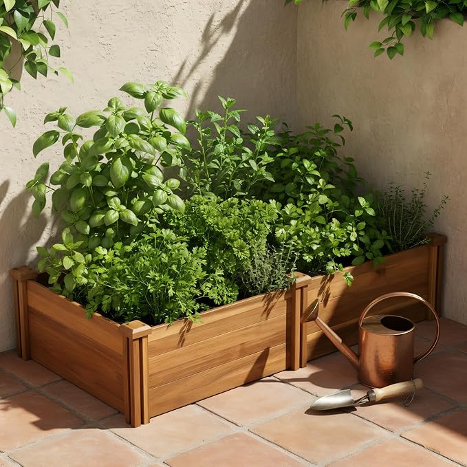 Durable Wooden Planter Box Outdoor – Natural Acacia Wood Raised Bed for Diverse Planting – Elevated Garden Box for Vegetables – Promotes Better Drainage – Sturdy Garden Bed (47x25x10 IN)