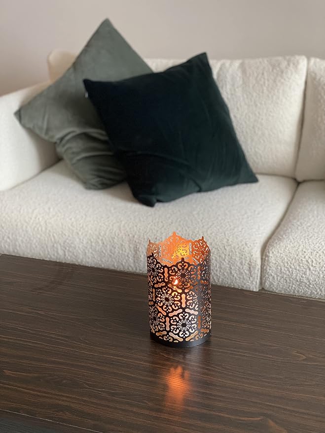 Hosley's Set of 2 Flower 7" High Cut Bronze Candle Holder & Lantern. Ideal for Use with Hosley Highly Scented Candles, Jar Candles. Can be Used as a Decorative Centerpiece in Your Living/Dining Room