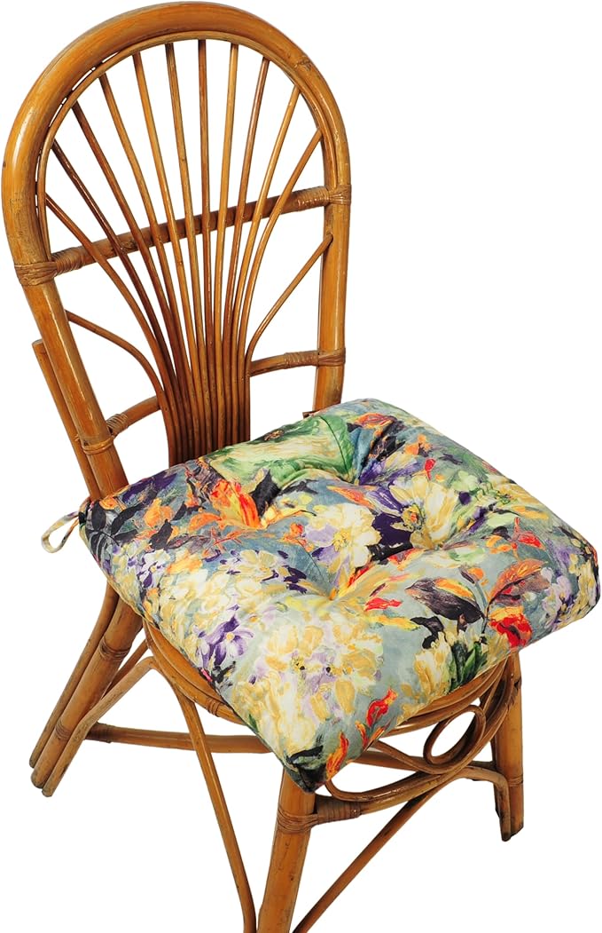 2-Pack Outdoor/Indoor Wicker Patio Seat Cushion Pad with Ties - Dining Chair Cushion, 17" x 17" (Oil Painting)