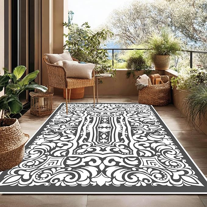 WILDROOTS 5x8 Feet Pop Pattern Plastic Outdoor Rug, Stain Resistant Waterproof Reversible Outdoor Patio Rug, Fade Resistant Camping Rug