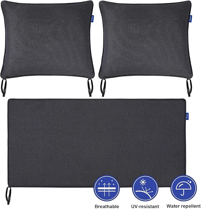 Outdoor Loveseat Cushion Set 44''x24'', Outdoor Cushions for Patio Furniture with Fastness Cover, Water Repellent Outdoor Seat Cushion and Couch Back Cushions for Bench, Swing (Black Grey, 2 Sets)
