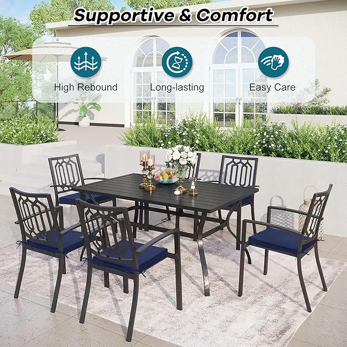 Basic Beyond Outdoor Chair Cushions Set of 6, Square Corner Outdoor Cushions for Patio Furniture, Water Resistant Patio Chair Cushions with 2 Ties, 18.5x16x3, Navy