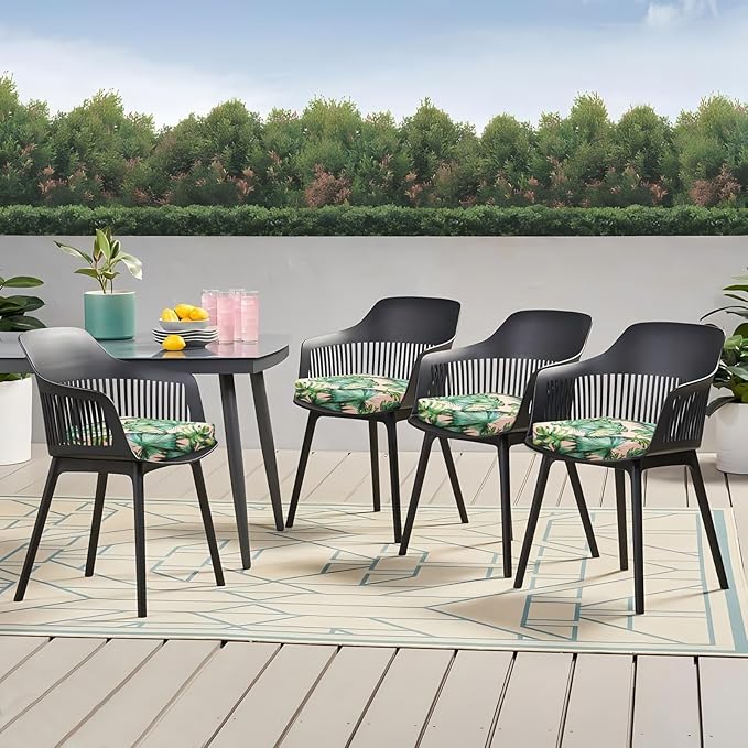 Outdoor Chair Cushions Set of 4, 18.5 x 16 Inch Patio Chair Cushions for Outdoor Furniture, Water Resistant, Non-Slip Ties(Tropical Rainforests)