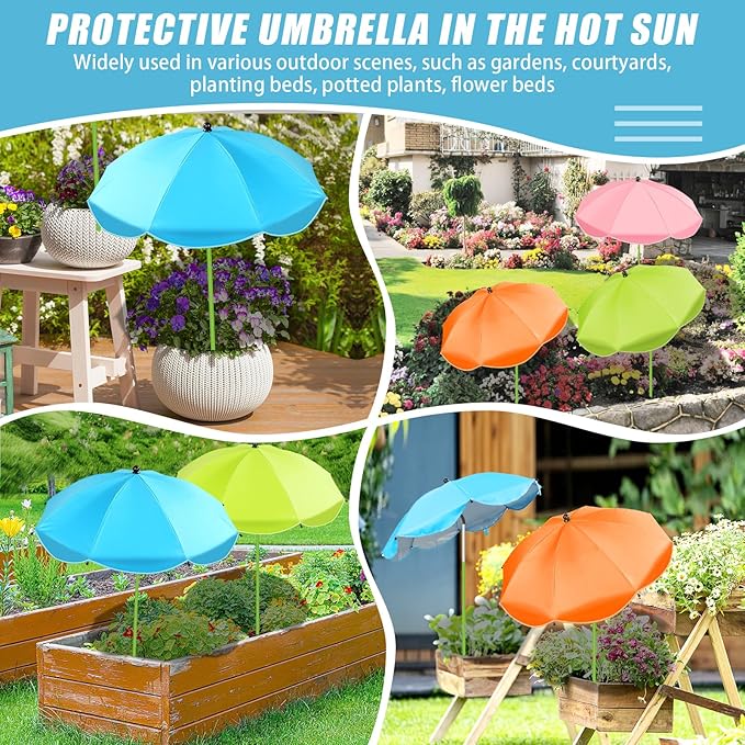 4 Pack Upgraded Plant Umbrellas for Outdoor Plants, 26" Larger Garden Plant Umbrella Shade with Adjustable Angle, 43.4" Higher Sun Shade for Plants, Potted Plant, Garden Beds