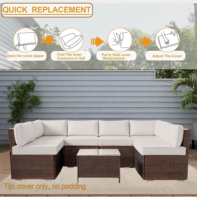 Outdoor Cushion Covers for Patio Furniture, Patio Cushion Covers Replacement with Zipper, Waterproof & Fade Resistant,Only Cover (Beige, 25.6Lx25.6Wx4H - Only Covers)
